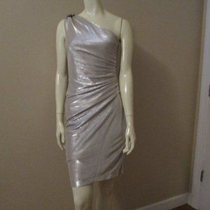 Champagne Gold Metallic One Shoulder Cocktail Dress sz 4 NWT $134